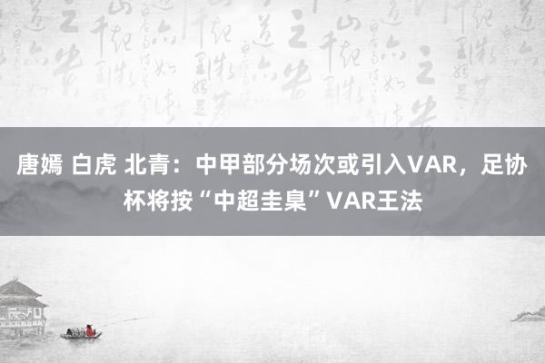 唐嫣 白虎 北青：中甲部分场次或引入VAR，足协杯将按“中超圭臬”VAR王法