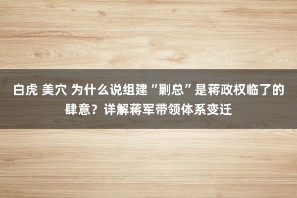 白虎 美穴 为什么说组建“剿总”是蒋政权临了的肆意？详解蒋军带领体系变迁